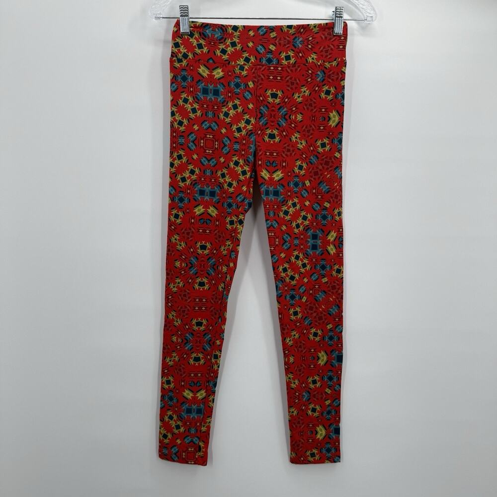 Lularoe Legging Womens One Size OS Red Soft Comfort Geometric Pull on